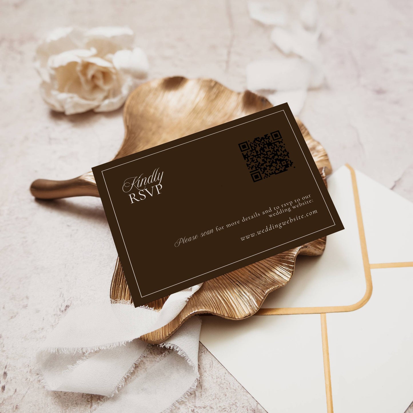 Brown card with text on a textured surface