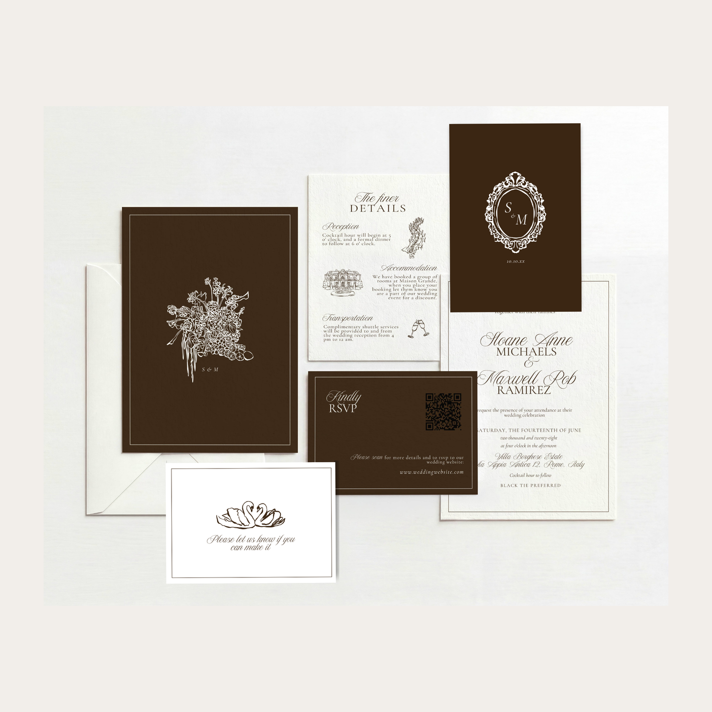 Espresso Wedding Invitation Suite Template - Sloane