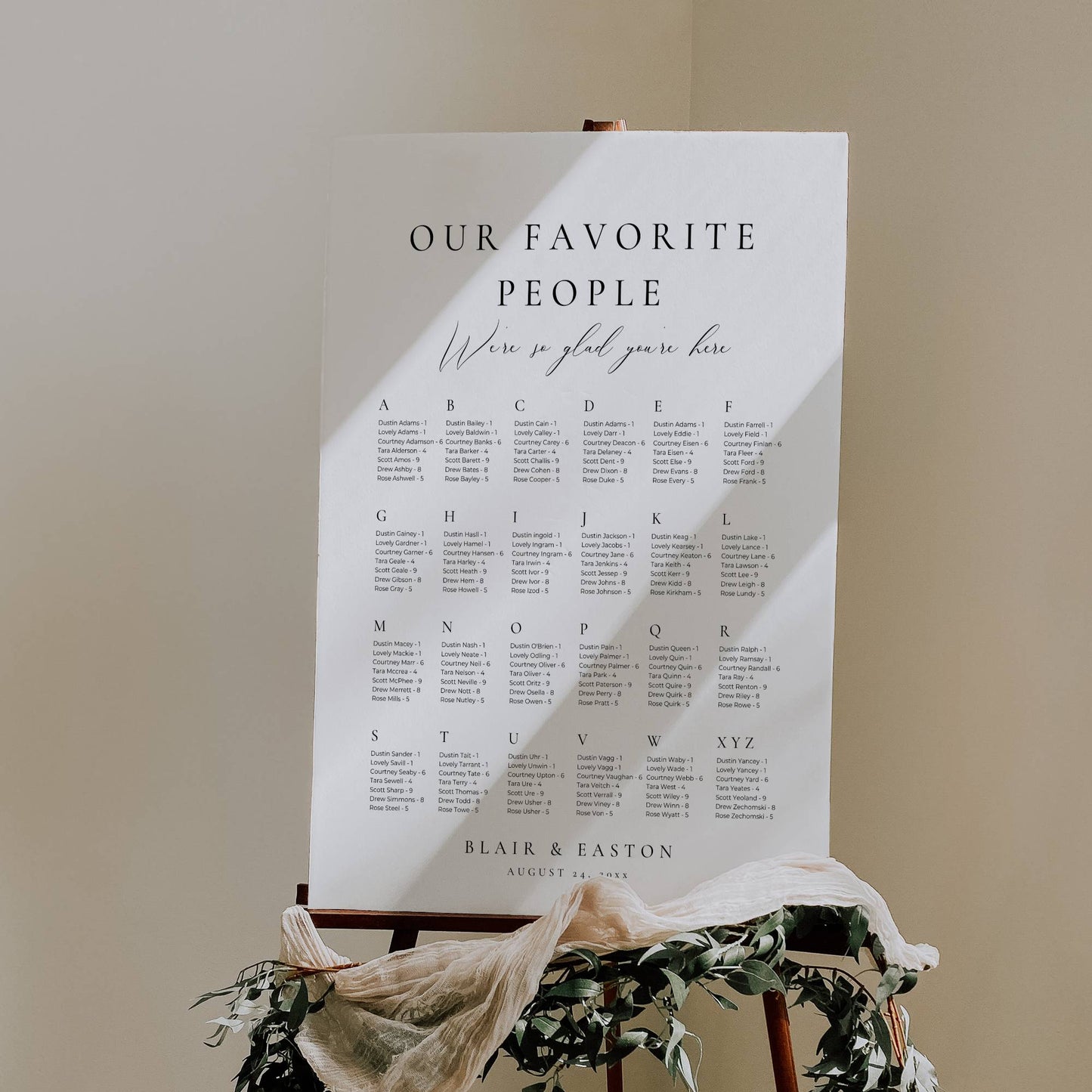 Alphabetical Wedding Seating Chart Template - Blair