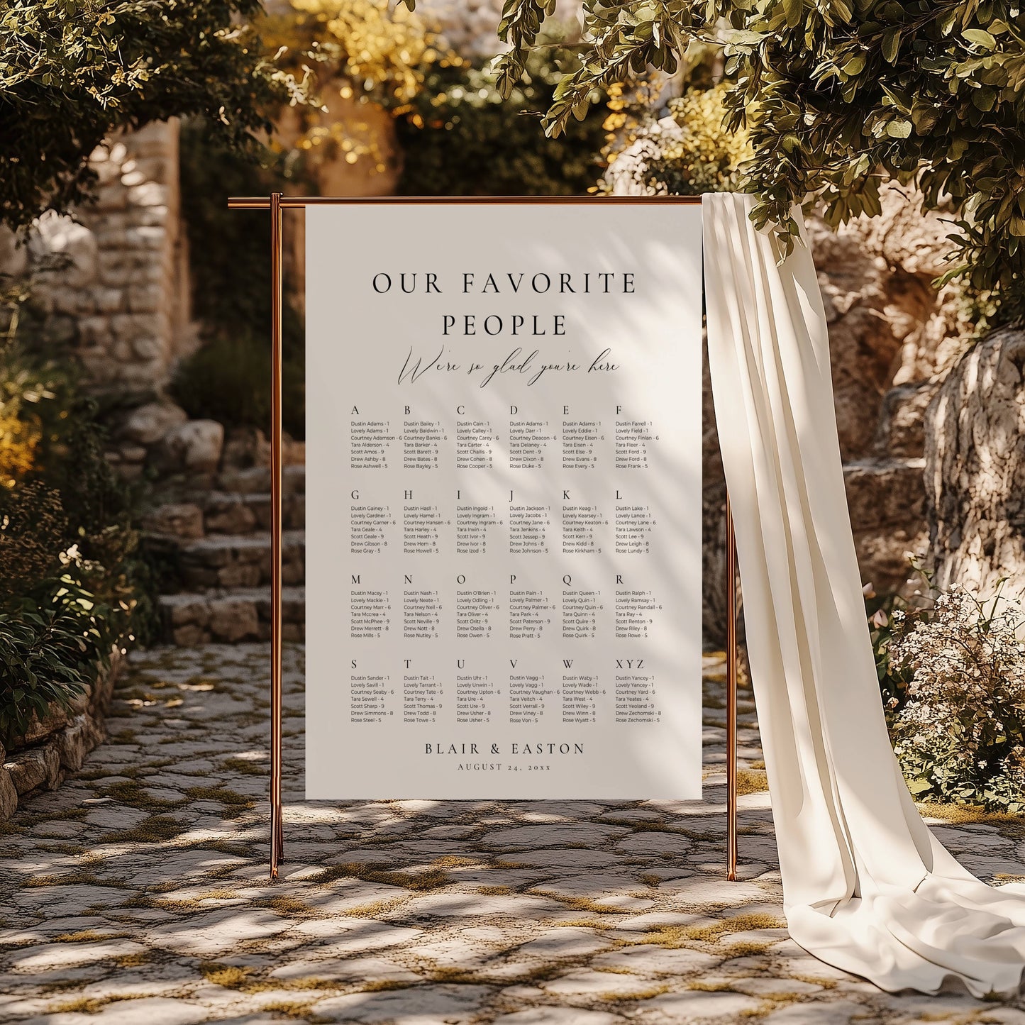 Alphabetical Wedding Seating Chart Template - Blair
