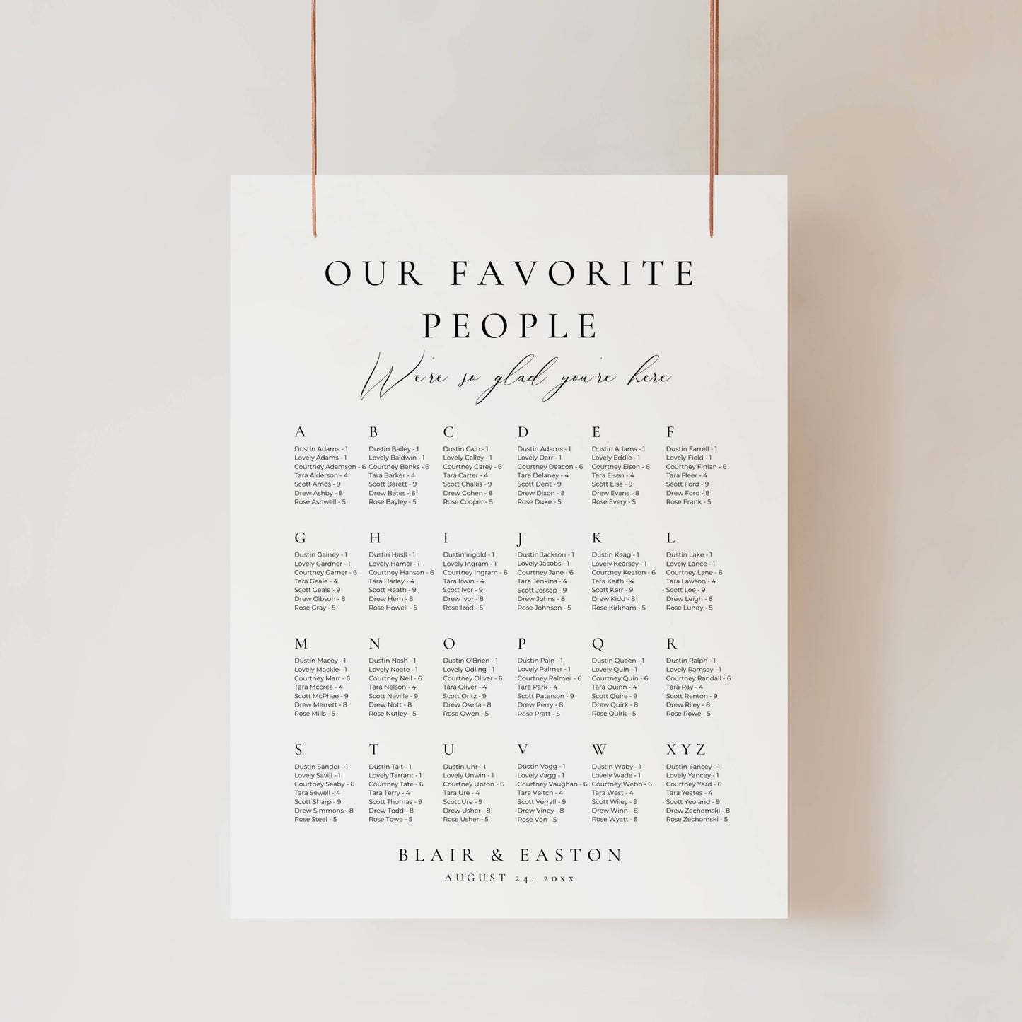 Alphabetical Wedding Seating Chart Template - Blair