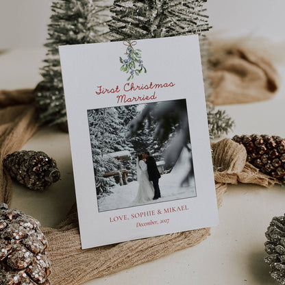 Mistletoe First Christmas Married Photo Newlywed Christmas Card Template 5x7