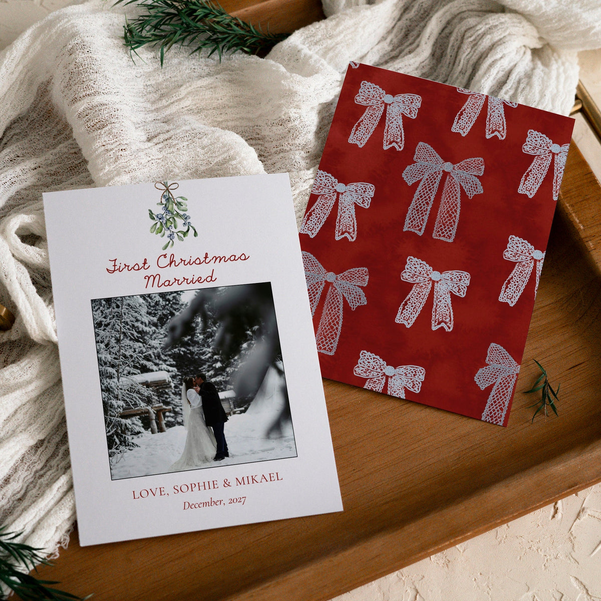 Mistletoe First Christmas Married Photo Newlywed Christmas Card Template 5x7