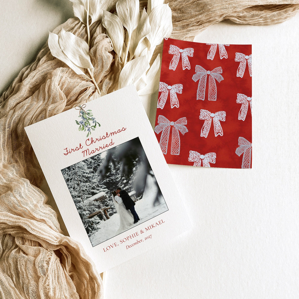 Mistletoe First Christmas Married Photo Newlywed Christmas Card Template 5x7