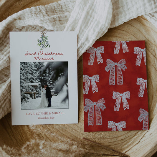 Mistletoe First Christmas Married Photo Newlywed Christmas Card Template 5x7