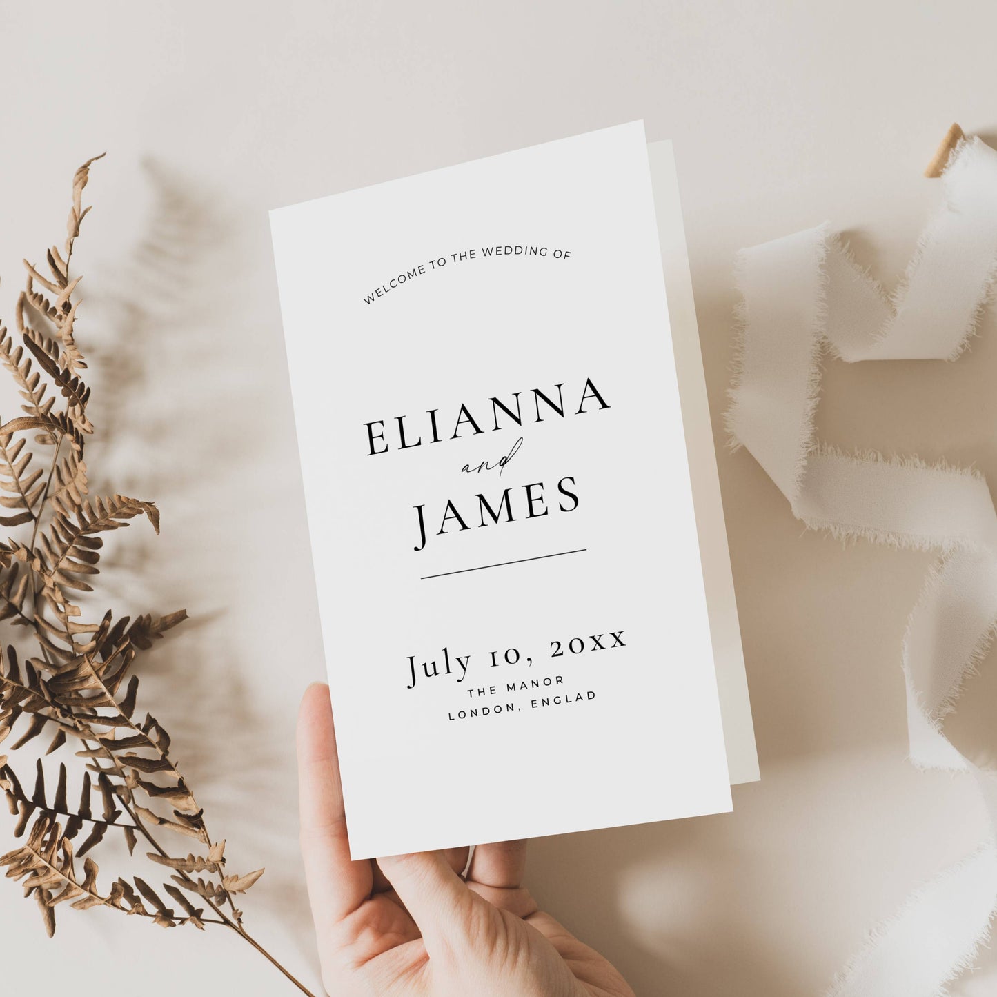 Modern Wedding Program Template Bi Fold 11x8.5"- Elianna