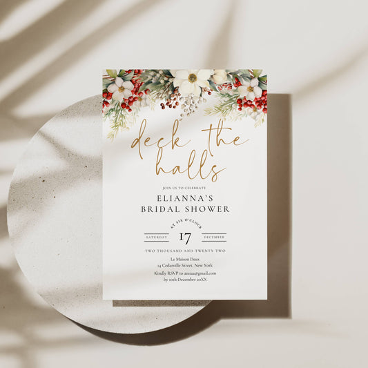 Deck The Halls Christmas Bridal Shower Invitation Template