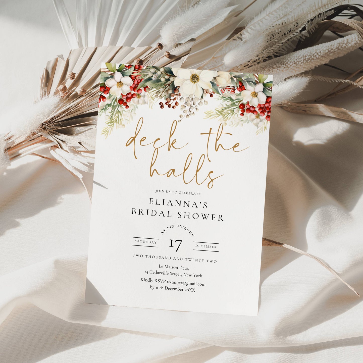 Deck The Halls Christmas Bridal Shower Invitation Template