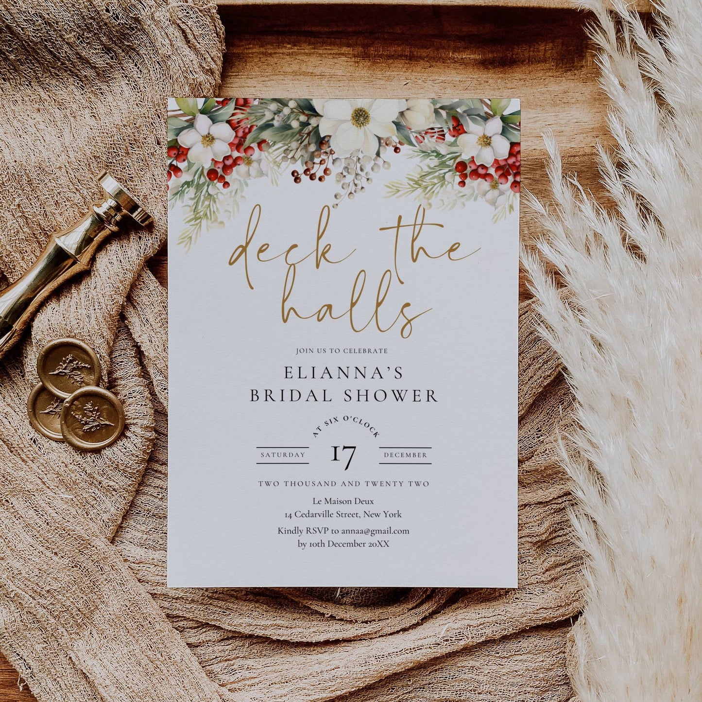Deck The Halls Christmas Bridal Shower Invitation Template