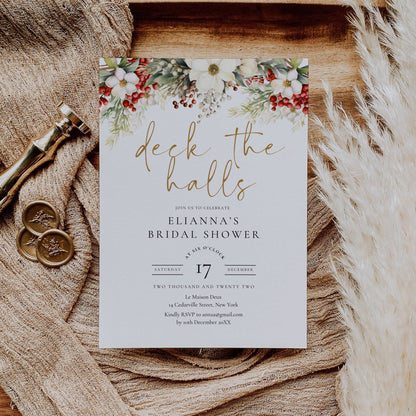 Deck The Halls Christmas Bridal Shower Invitation Template