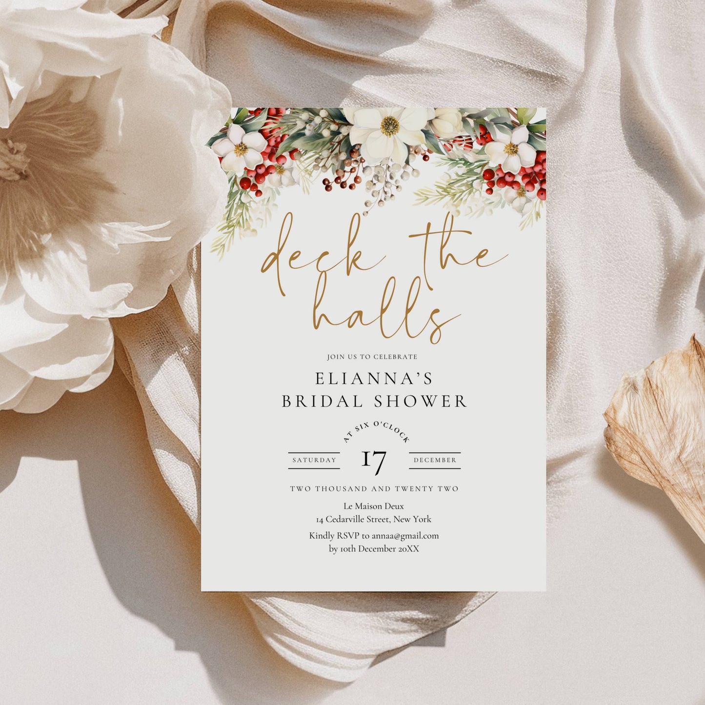 Deck The Halls Christmas Bridal Shower Invitation Template