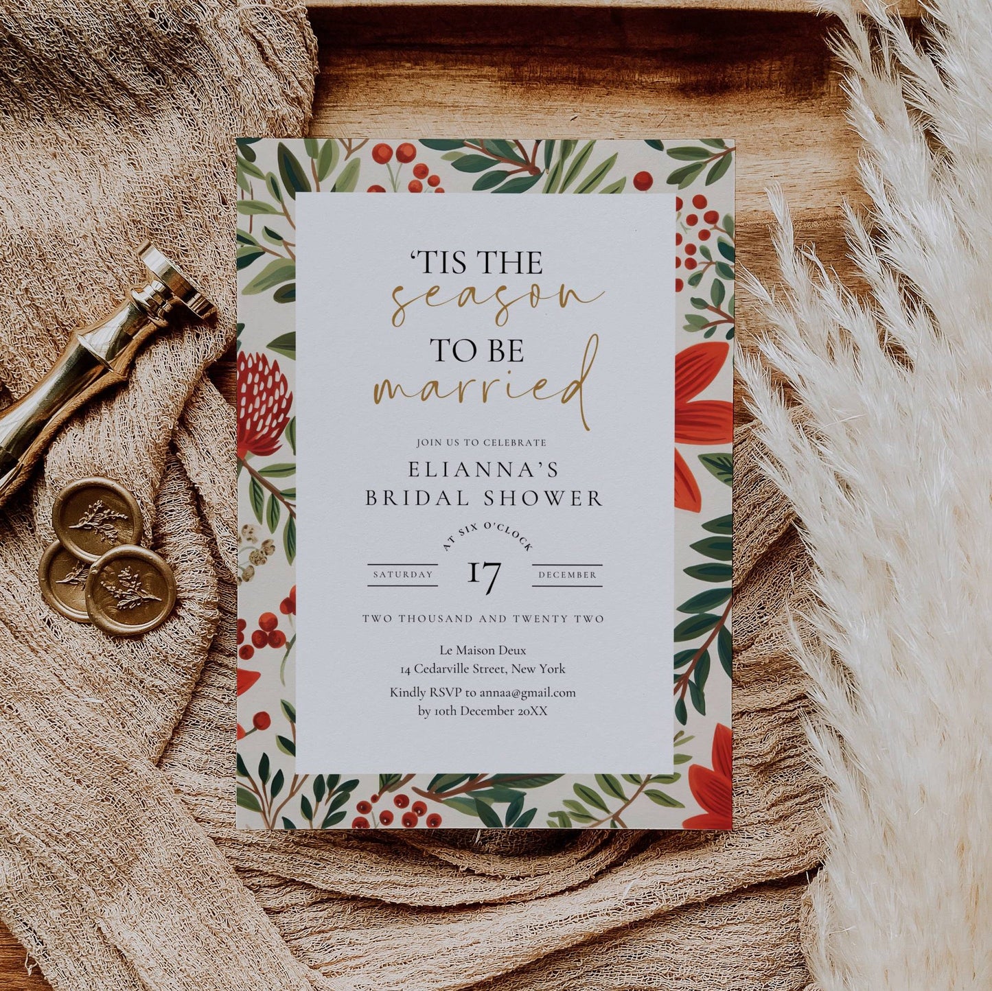 Tis The Season To Be Married Bridal Shower Invitation Template