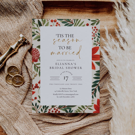 Tis The Season To Be Married Bridal Shower Invitation Template