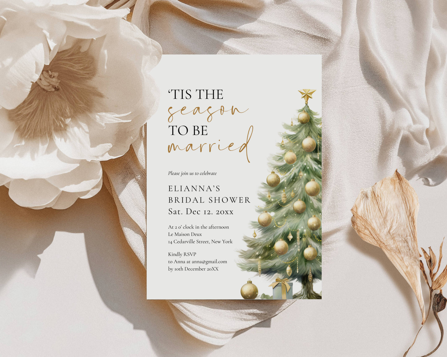Festive Christmas Bridal Shower Invitation Template