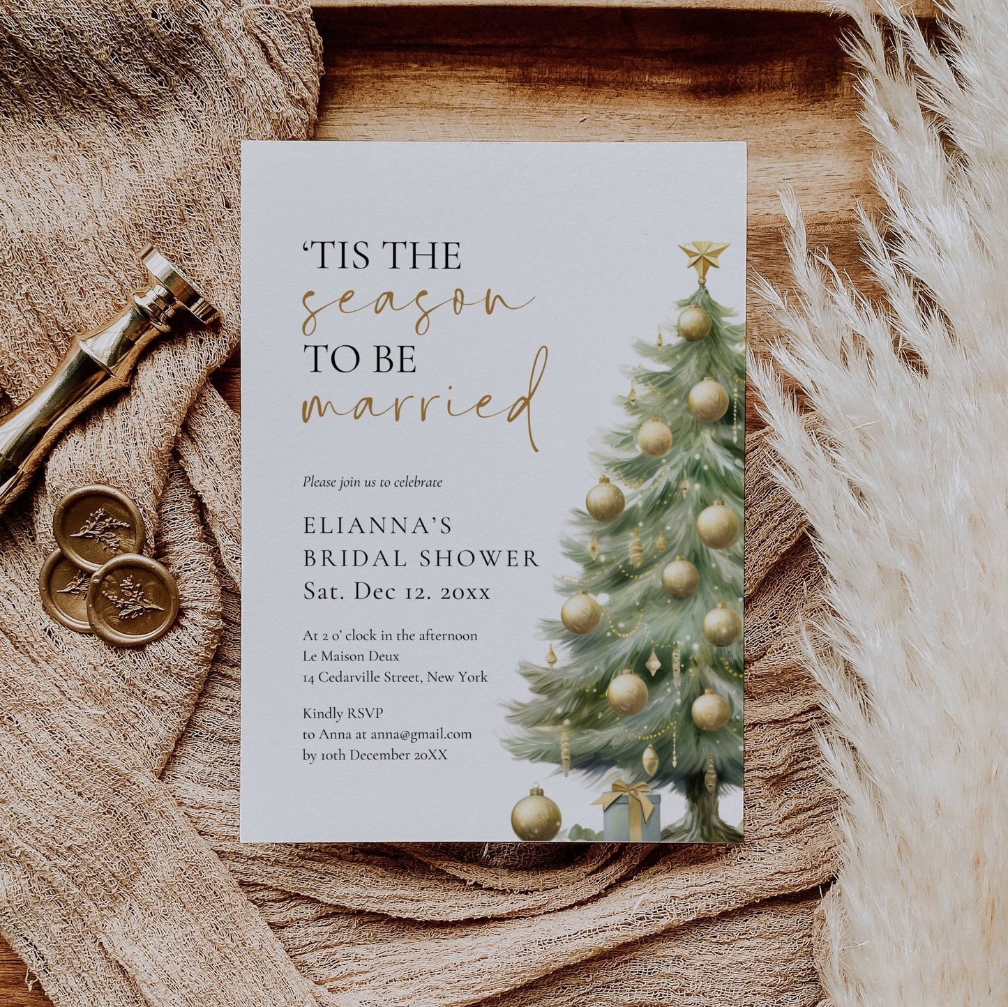 Festive Christmas Bridal Shower Invitation Template