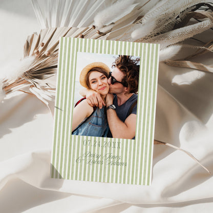 Green Striped Wedding Save The Date Template - Daisy