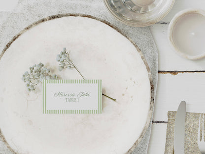 Essential Sage Green Striped Wedding Stationery & Reception Template Bundle - Daisy