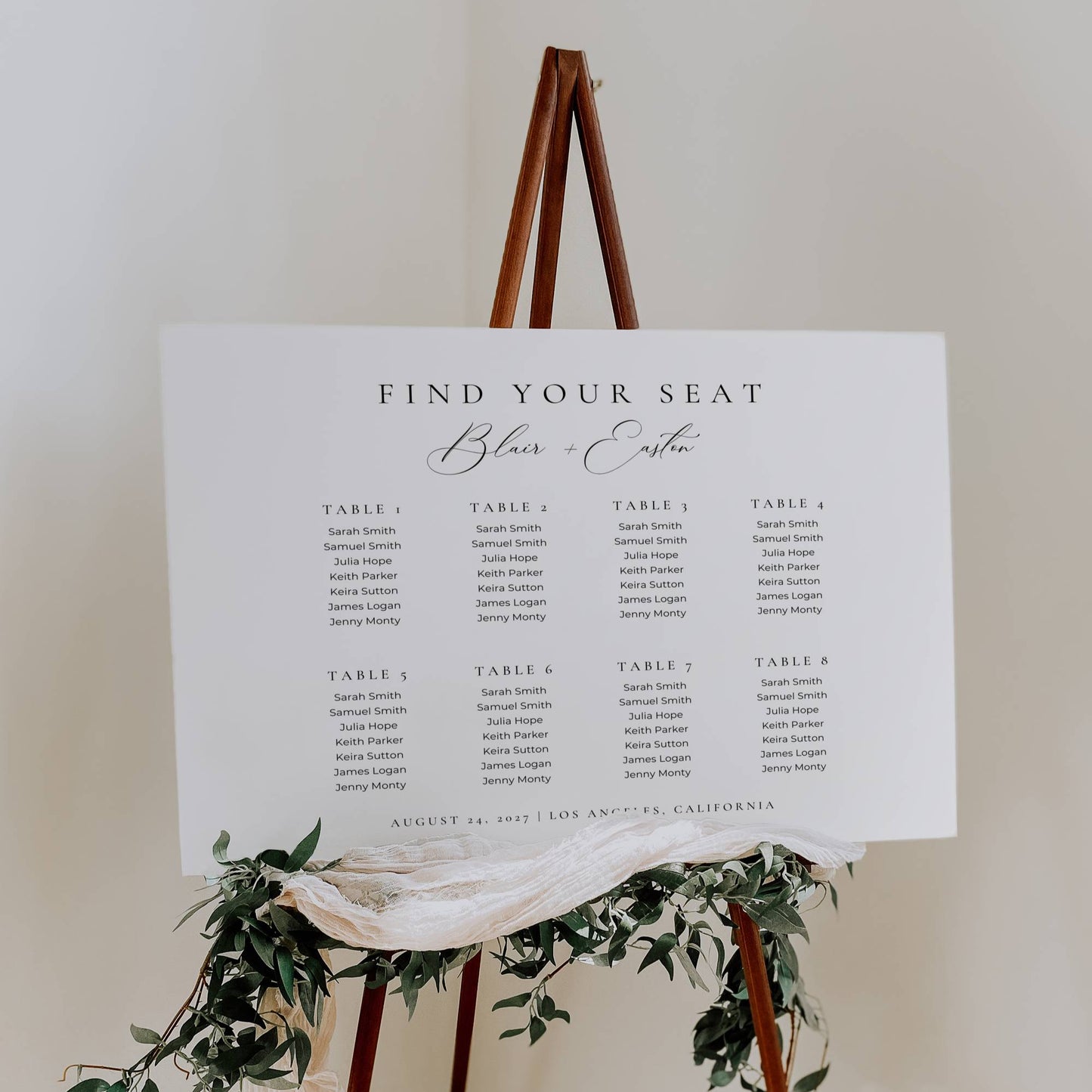 Small Wedding Seating Chart Template 8 Tables - Blair
