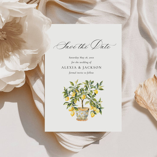 Mediterranean Wedding Save the Date Card Template - Alexia