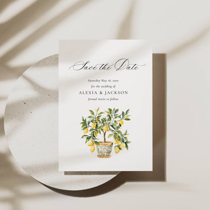 Mediterranean Wedding Save the Date Card Template - Alexia