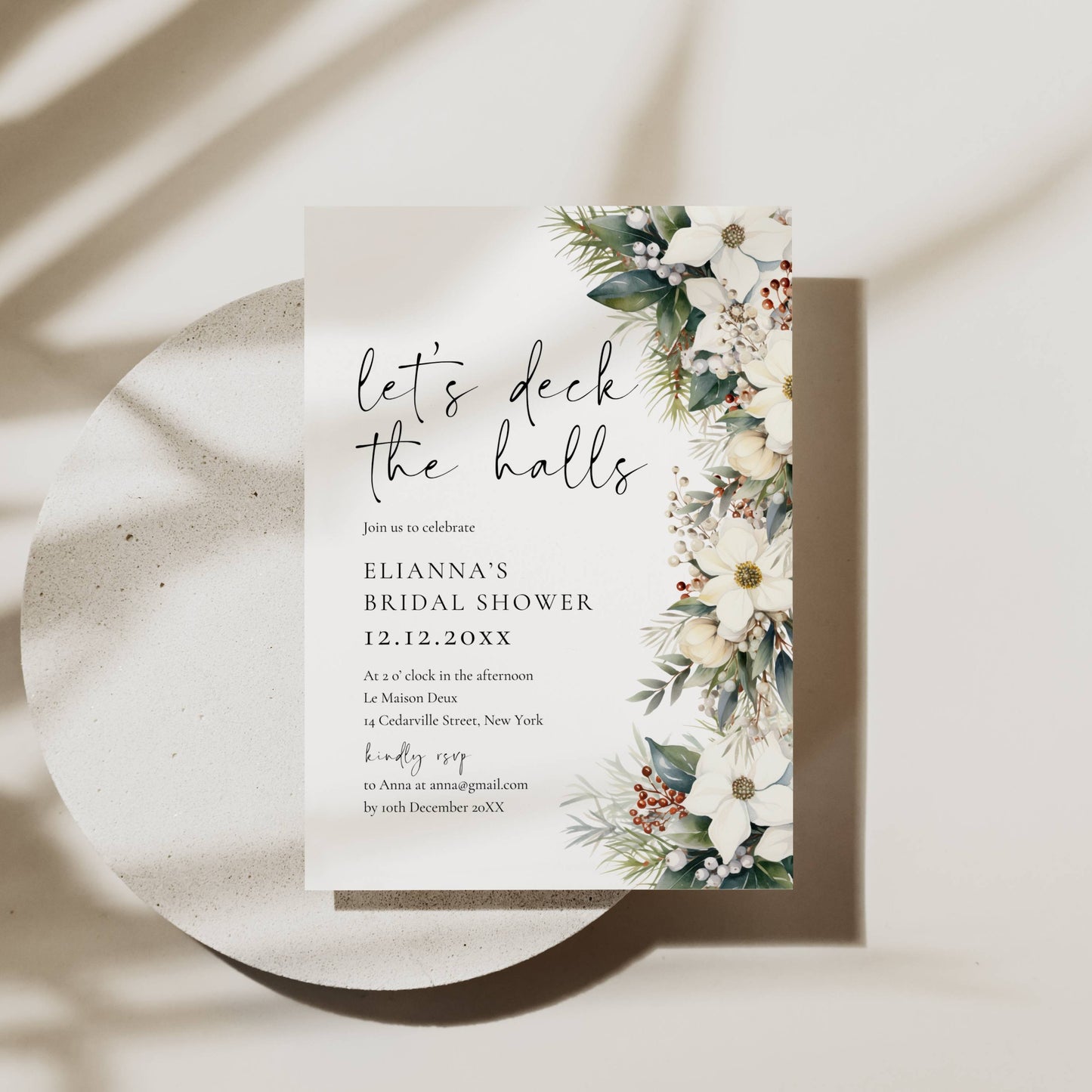 Deck The Halls Holiday Bridal Shower Invitation Template