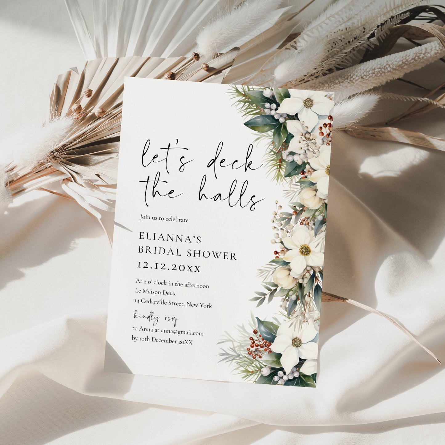 Deck The Halls Holiday Bridal Shower Invitation Template