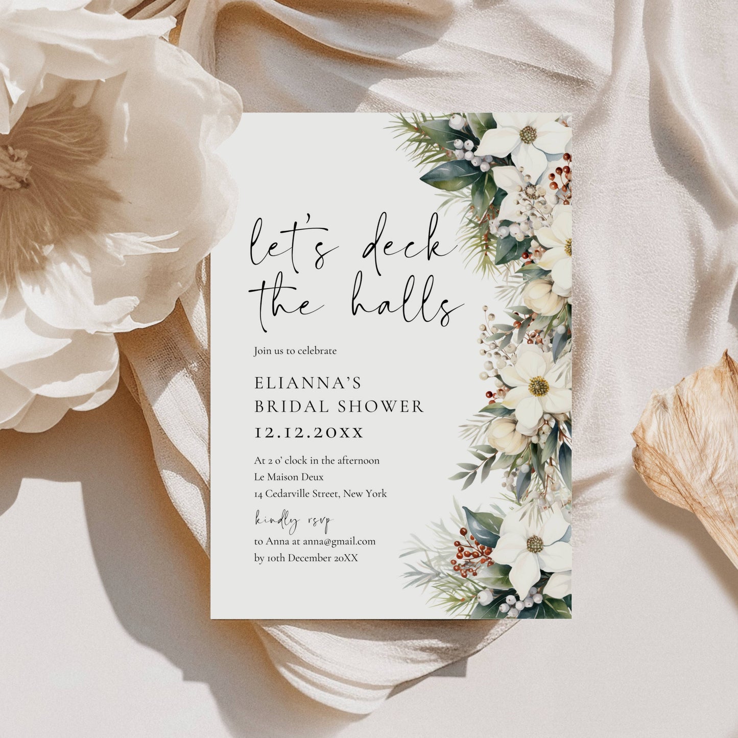 Deck The Halls Holiday Bridal Shower Invitation Template