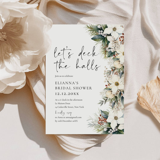 Deck The Halls Holiday Bridal Shower Invitation Template