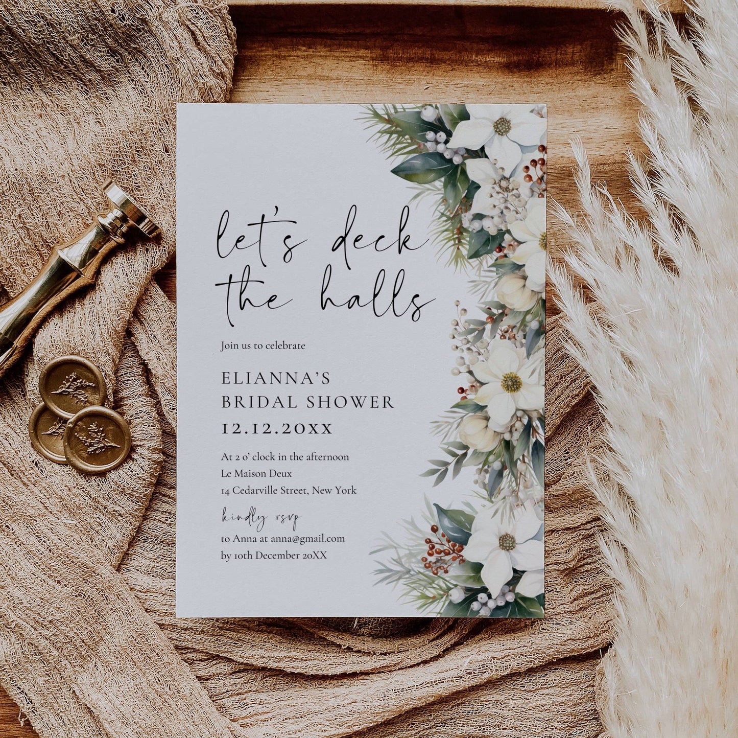Deck The Halls Holiday Bridal Shower Invitation Template