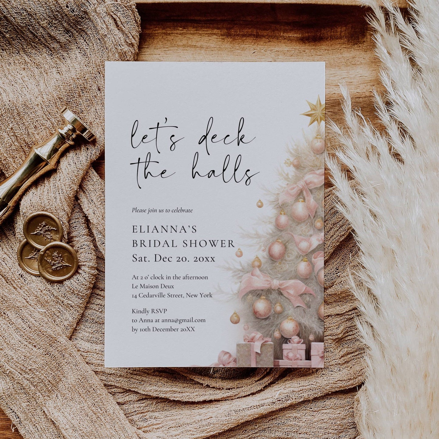 Deck The Halls Christmas Bridal Shower Invitation Template