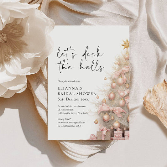 Deck The Halls Christmas Bridal Shower Invitation Template