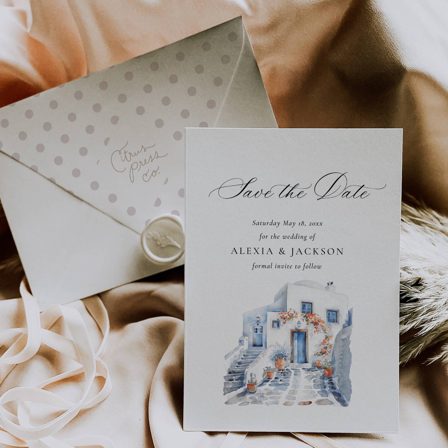 Greece Wedding Save the Date Invitation Template - Alexia