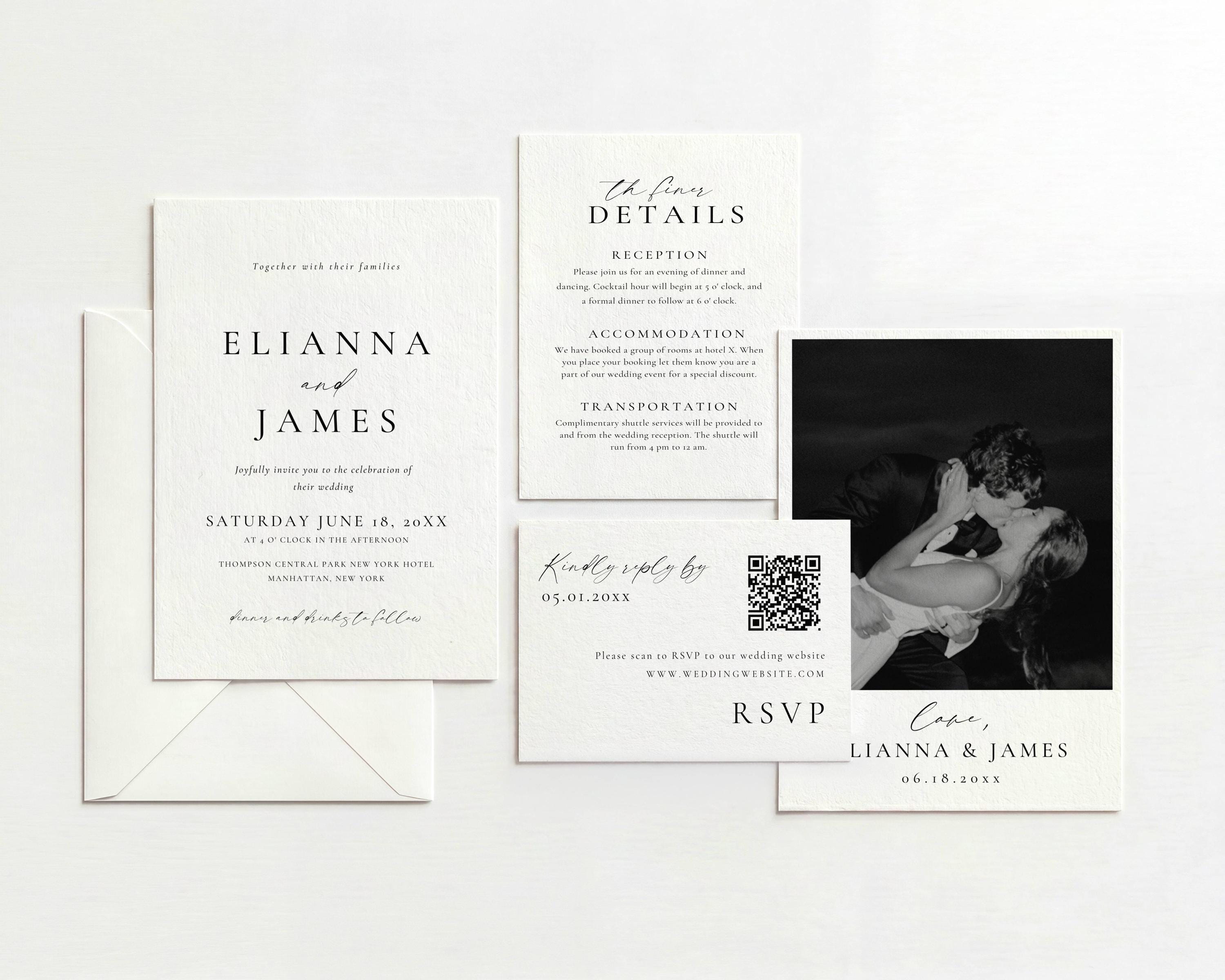 Elianna wedding invitation suite flatlay with envelope and photo card