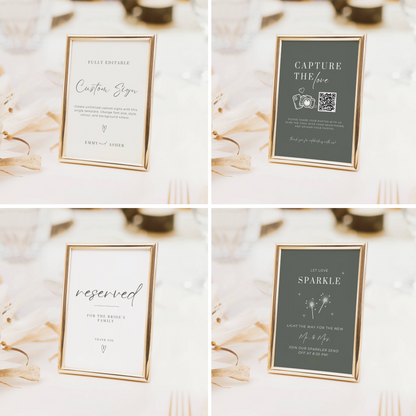 Sage Green Wedding Reception Sign Bundle -Emmy