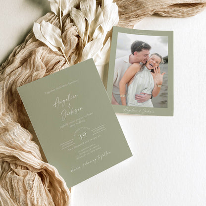 Sage Green Wedding Invitation Suite Template - Angelica