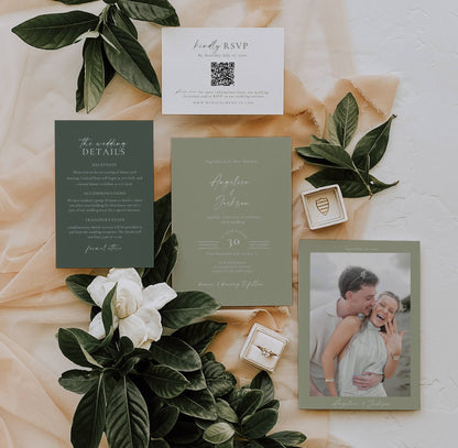 Sage Green Wedding Invitation Suite Template - Angelica