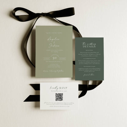 Sage Green Wedding Invitation Suite Template - Angelica