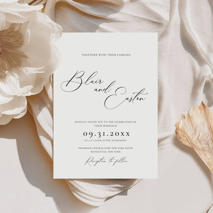 Elegant Script Wedding Invitation Suite Template -Blair