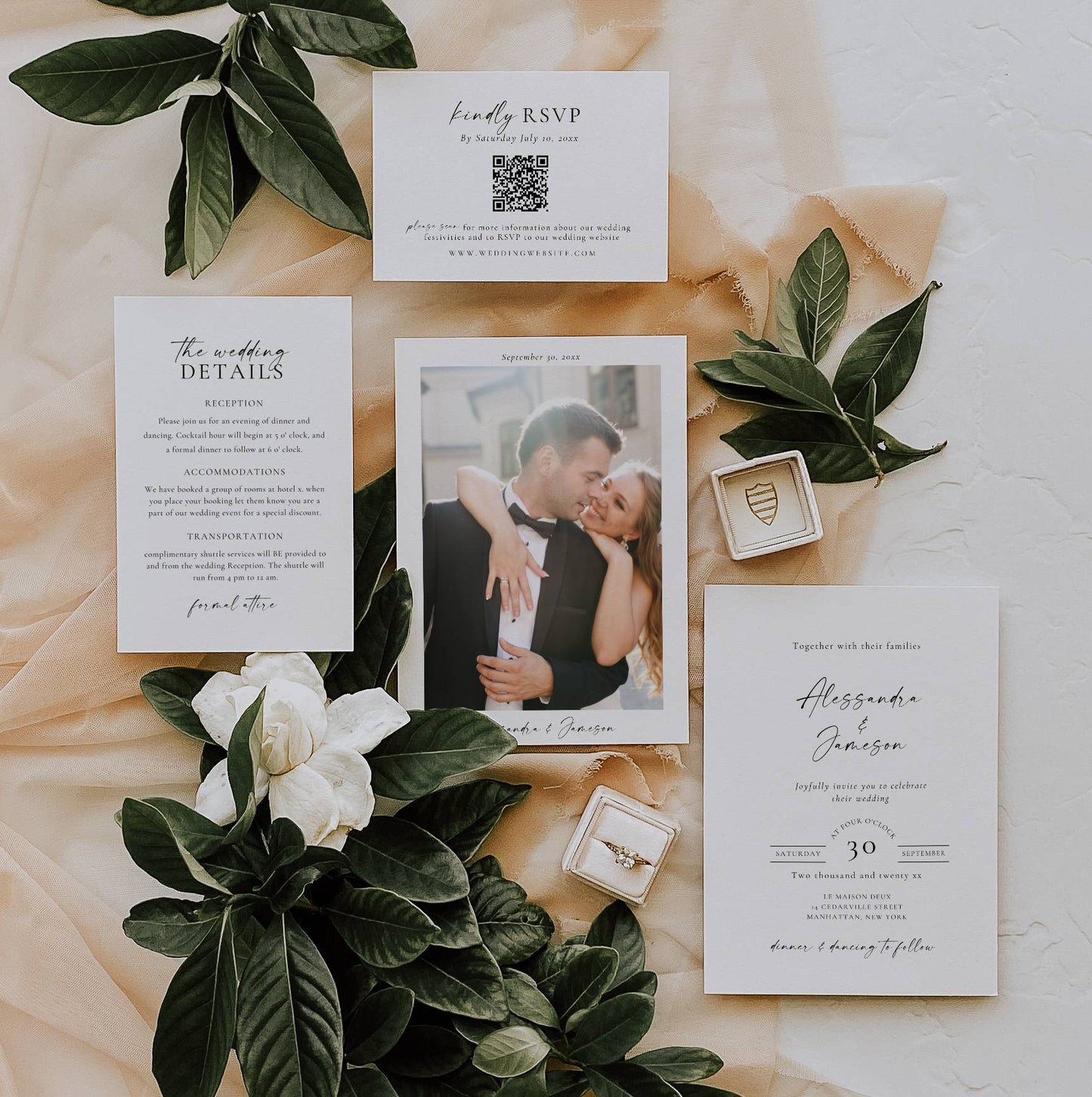 Elegant Wedding Invitation Suite Template with Photo - Alessandra