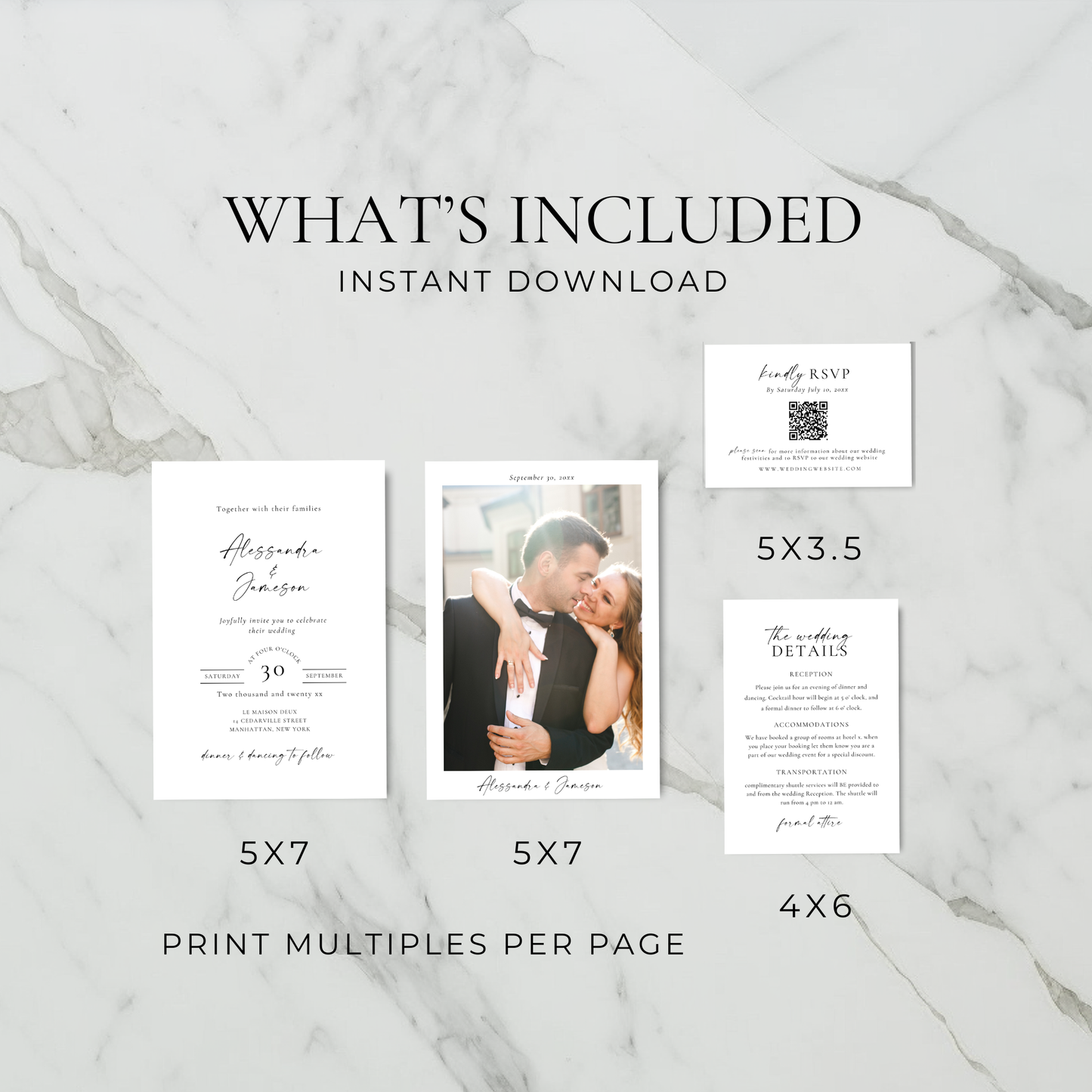 Elegant Wedding Invitation Suite Template with Photo - Alessandra