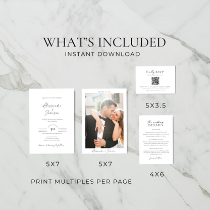 Elegant Wedding Invitation Suite Template with Photo - Alessandra