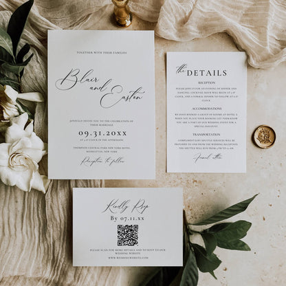 Elegant Script Wedding Invitation Suite Template -Blair