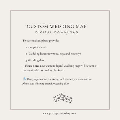 Custom Wedding Map Keepsake Digital Print 11x14"