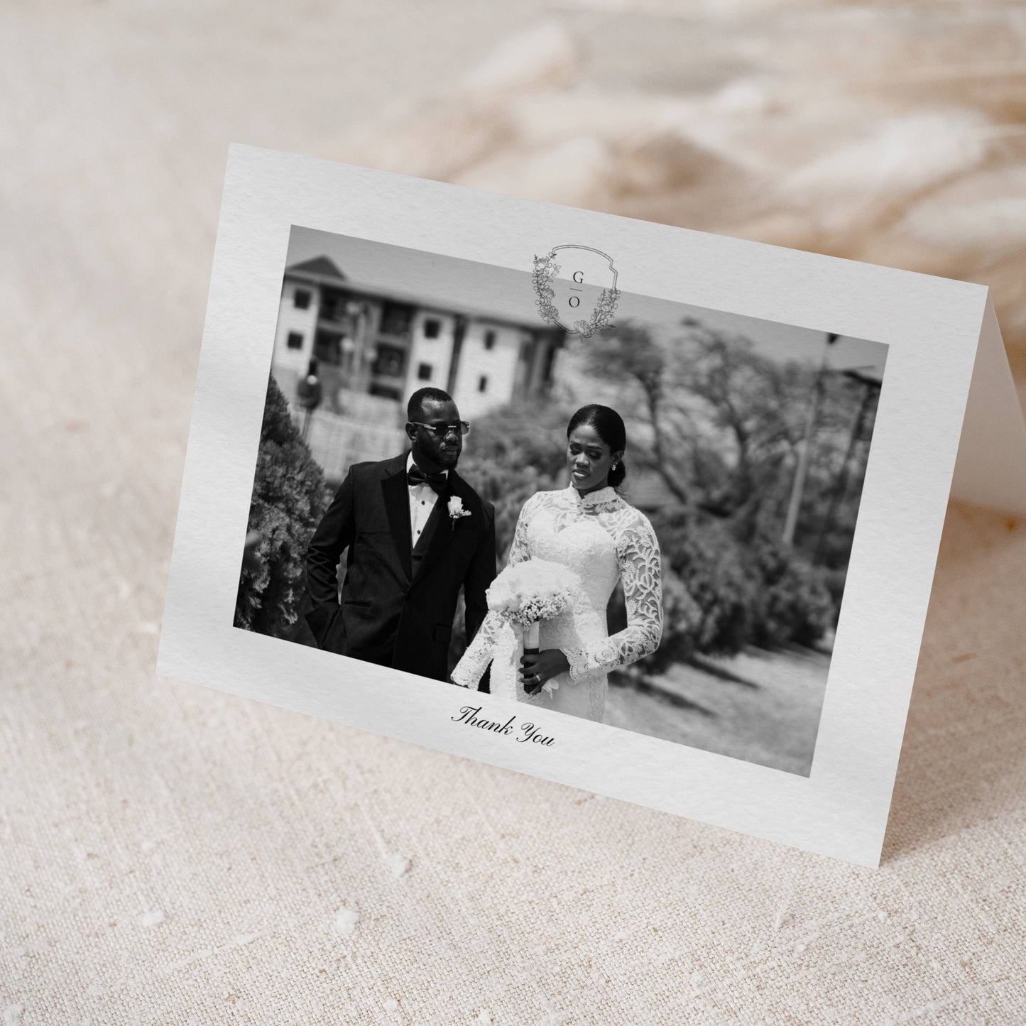 Wedding Crest Thank You Photo Card Template - Grace