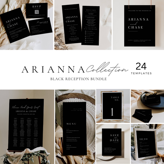 Ultimate Black Wedding Stationery & Reception Bundle -Arianna