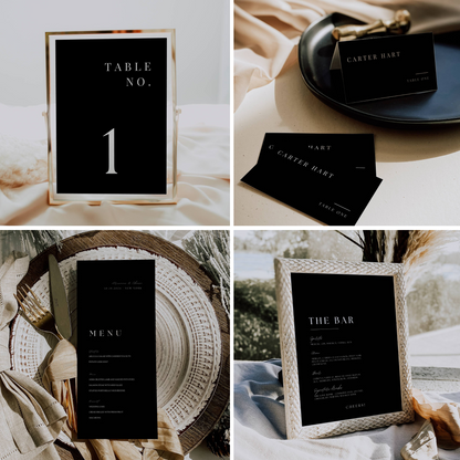 Ultimate Black Wedding Stationery & Reception Signage Bundle - Arianna