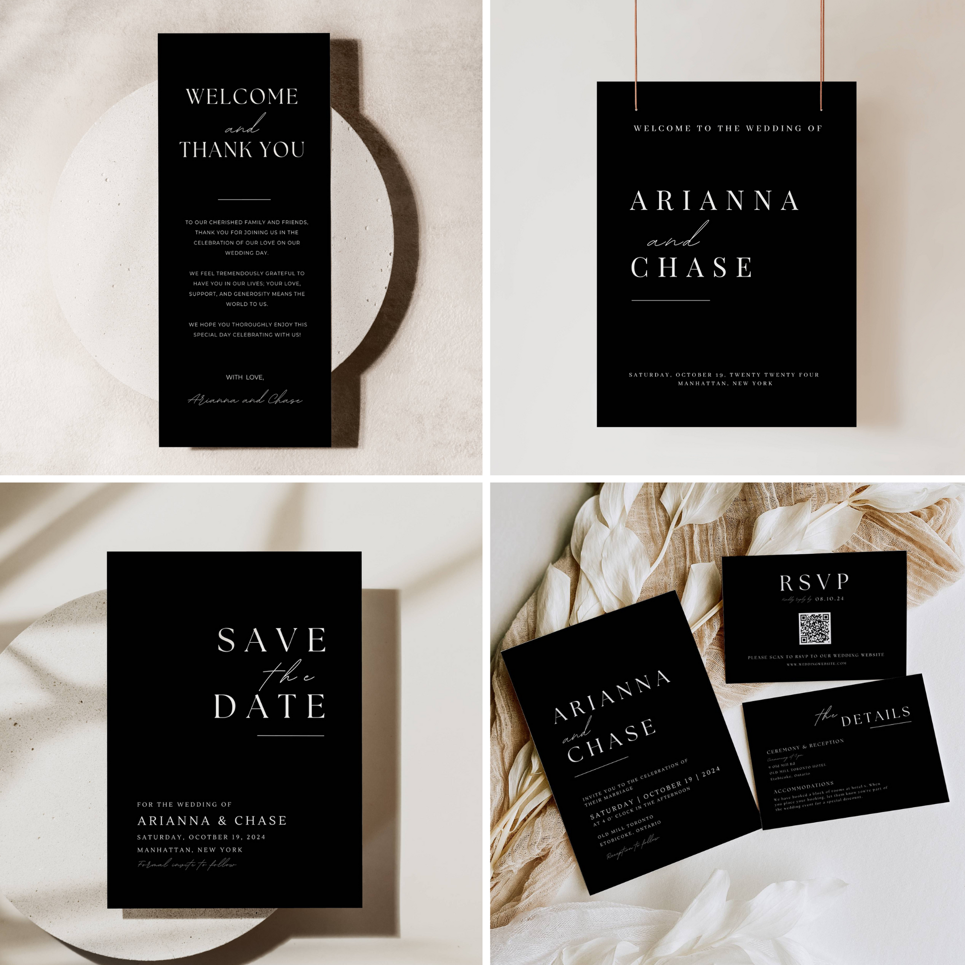 black wedidng reception bundle with 24 templates