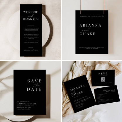 black wedidng reception bundle with 24 templates