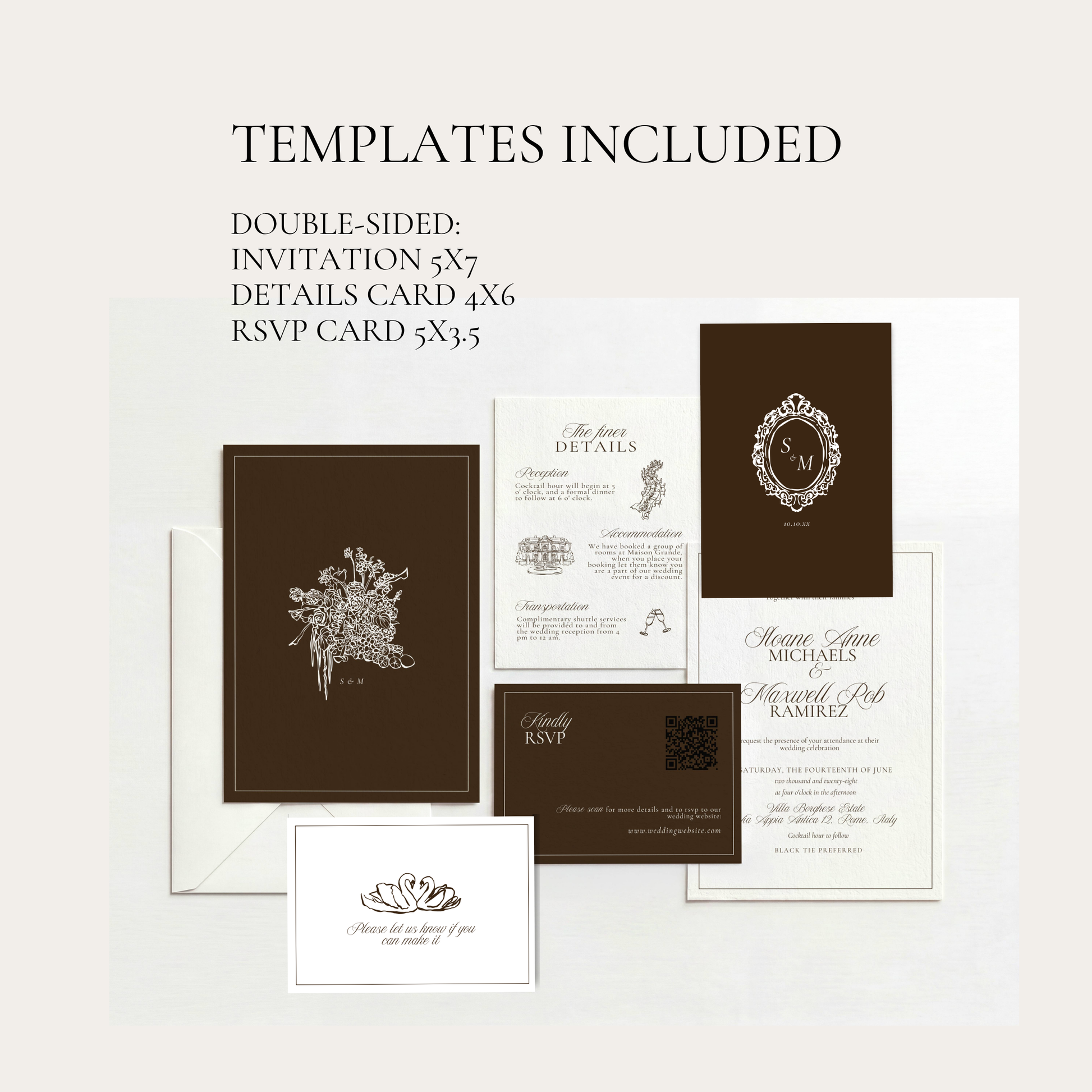 Collection of wedding invitation templates on a white background