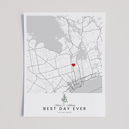 Mistletoe holiday custom wedding map printed on 11x14 paper